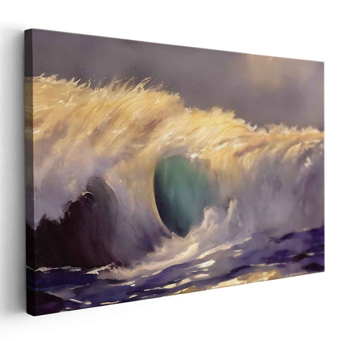 Surreal Tidal Dance: Dynamic Ocean Wave in Sunlight Canvas Art