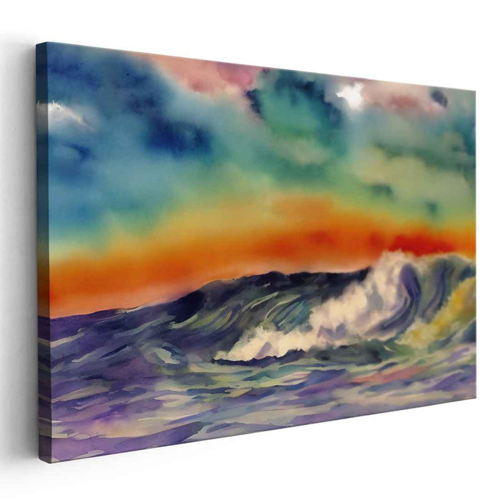 Aqua Drama: Dramatic Watercolor Seascape Canvas Art Print