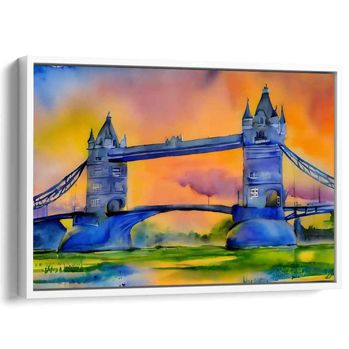 Dreamlike Sunset Over Tower Bridge: Vibrant Watercolor Canvas Art Print