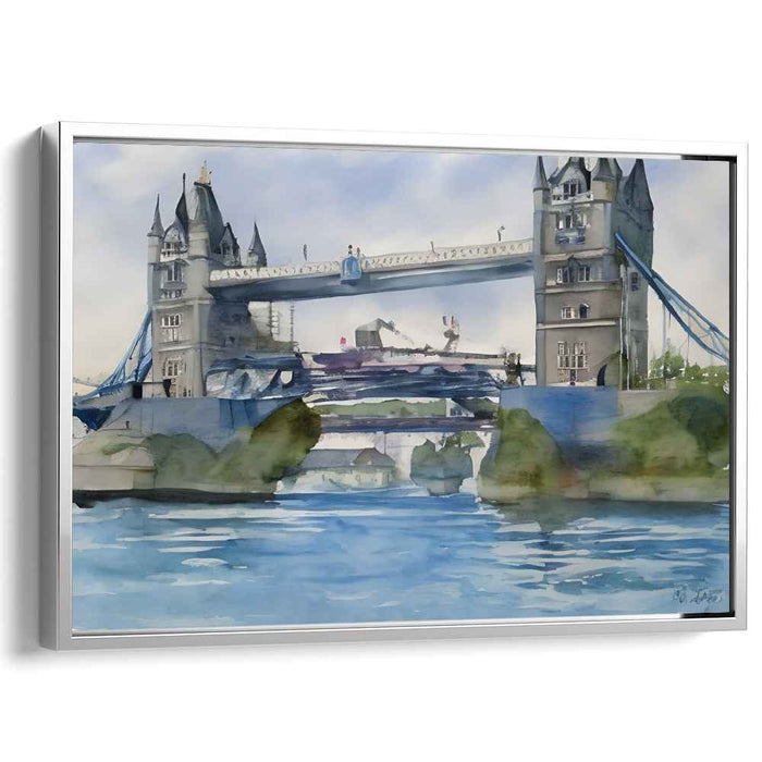 Rainy River Reflections: Impressionist Watercolor of London's Tower Bridge