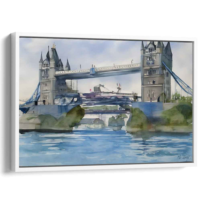 Rainy River Reflections: Impressionist Watercolor of London's Tower Bridge