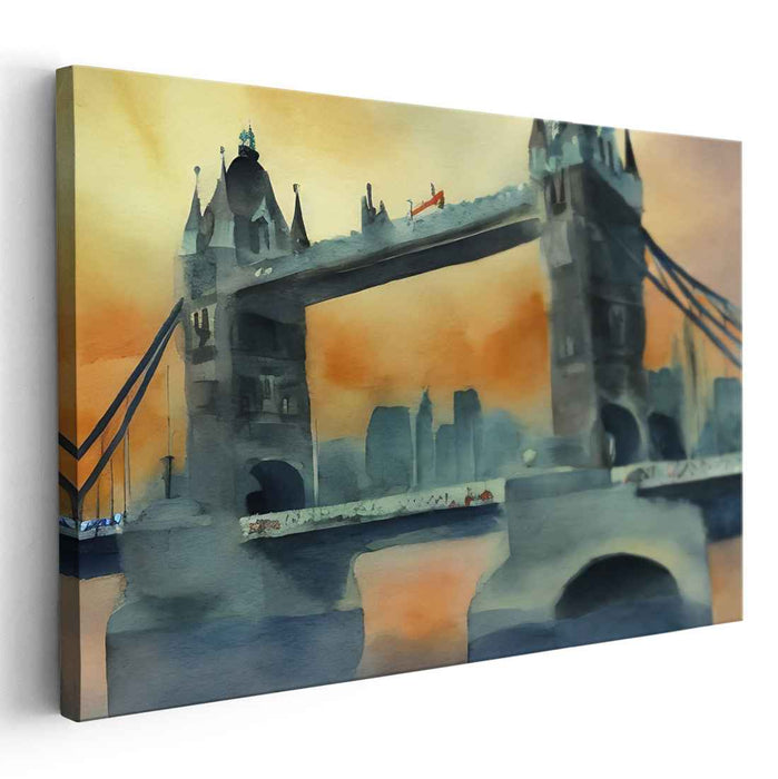 London Misty Morning: Impressionist Watercolor of Tower Bridge