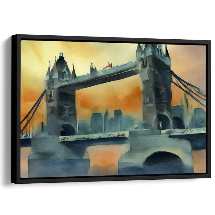 London Misty Morning: Impressionist Watercolor of Tower Bridge