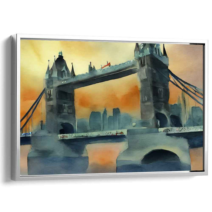 London Misty Morning: Impressionist Watercolor of Tower Bridge