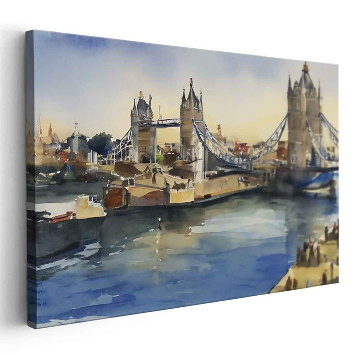 Serenity Over the Thames: Watercolor of Tower Bridge