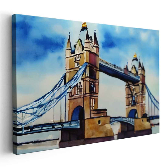Iconic Tower Bridge: Watercolor Wonder in Blues and Browns