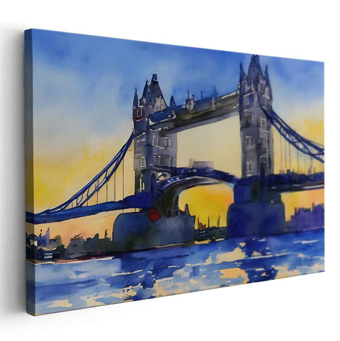 Twilight Over Thames Bridge: Watercolor Tower Bridge at Dusk Canvas Art Print