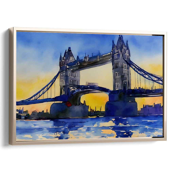 Twilight Over Thames Bridge: Watercolor Tower Bridge at Dusk Canvas Art Print