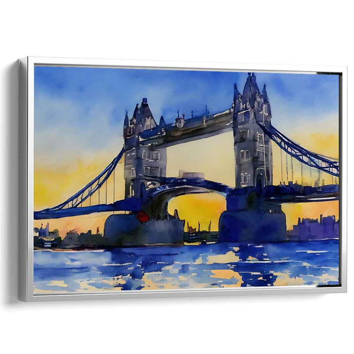Twilight Over Thames Bridge: Watercolor Tower Bridge at Dusk Canvas Art Print