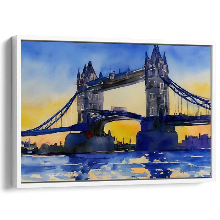 Twilight Over Thames Bridge: Watercolor Tower Bridge at Dusk Canvas Art Print