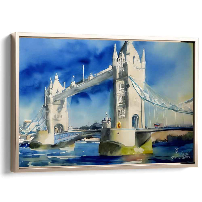 Serene Blue Majesty: Impressionist Watercolor of London's Tower Bridge