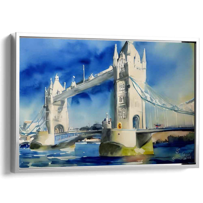 Serene Blue Majesty: Impressionist Watercolor of London's Tower Bridge