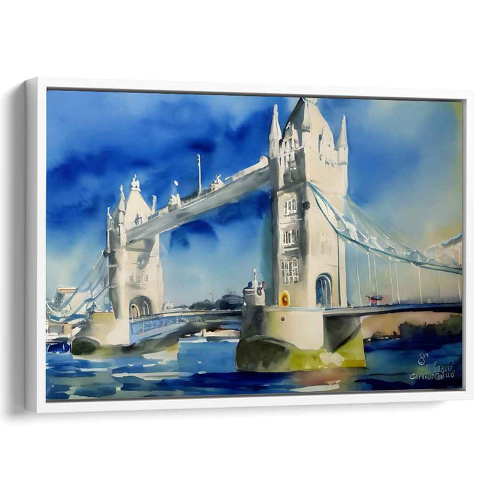 Serene Blue Majesty: Impressionist Watercolor of London's Tower Bridge