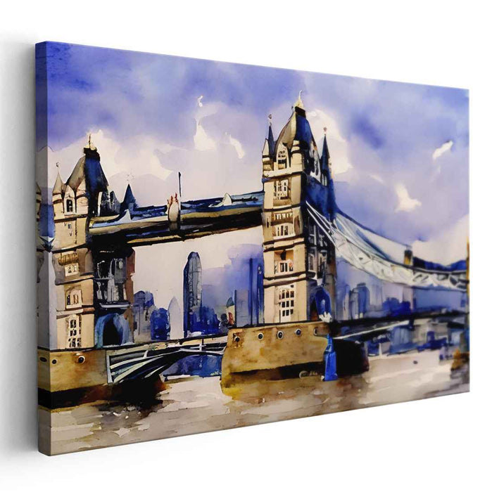 London's Tower Bridge Elegance: Expressive Watercolor Skyline Art Print