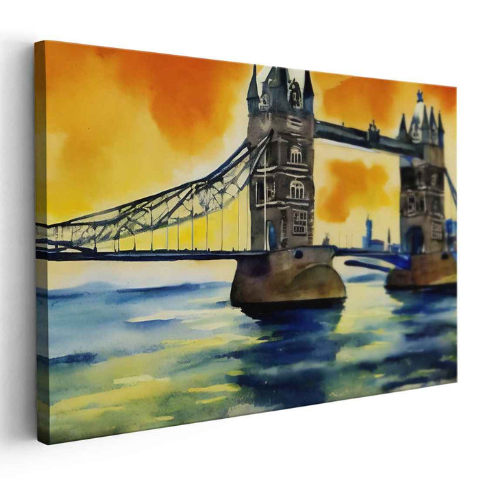 Chromatic Connection: Watercolor Tower Bridge Canvas Art Print
