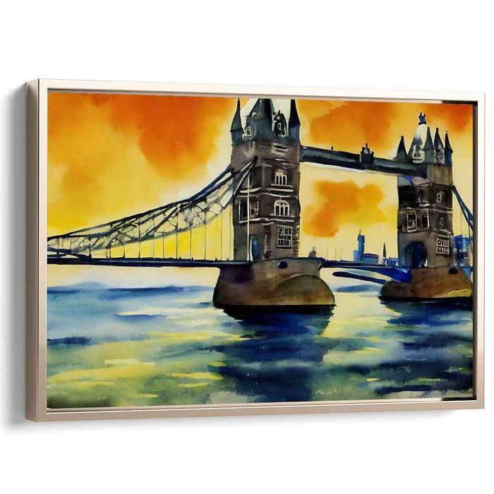 Chromatic Connection: Watercolor Tower Bridge Canvas Art Print