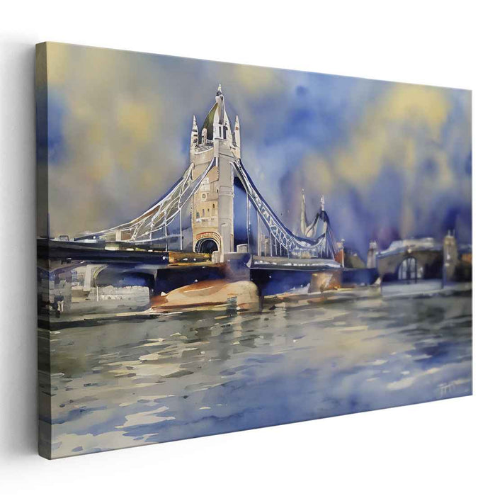 Ink Splatter Architectural Elegance: Watercolor Tower Bridge Canvas Art Print