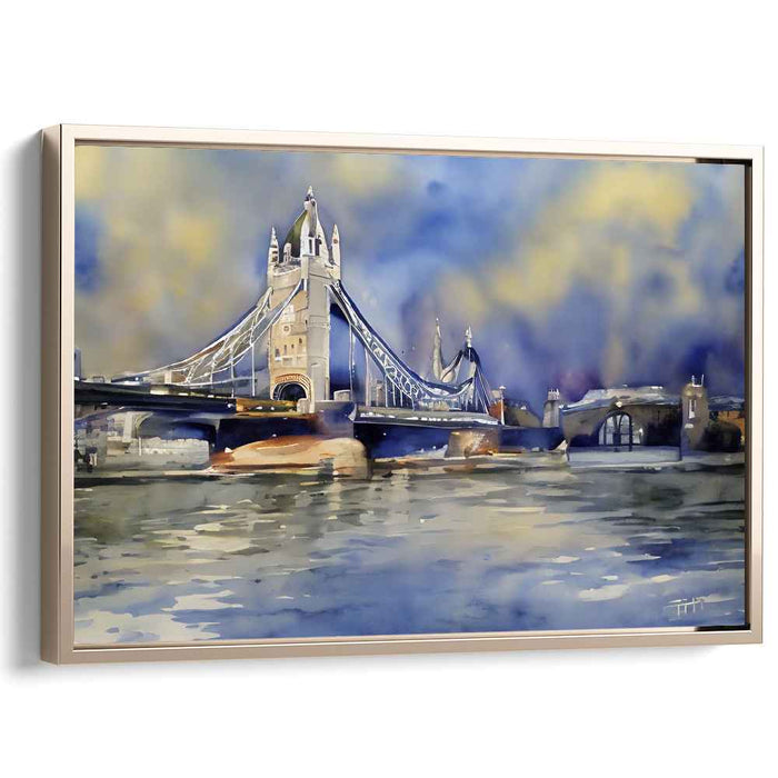 Ink Splatter Architectural Elegance: Watercolor Tower Bridge Canvas Art Print