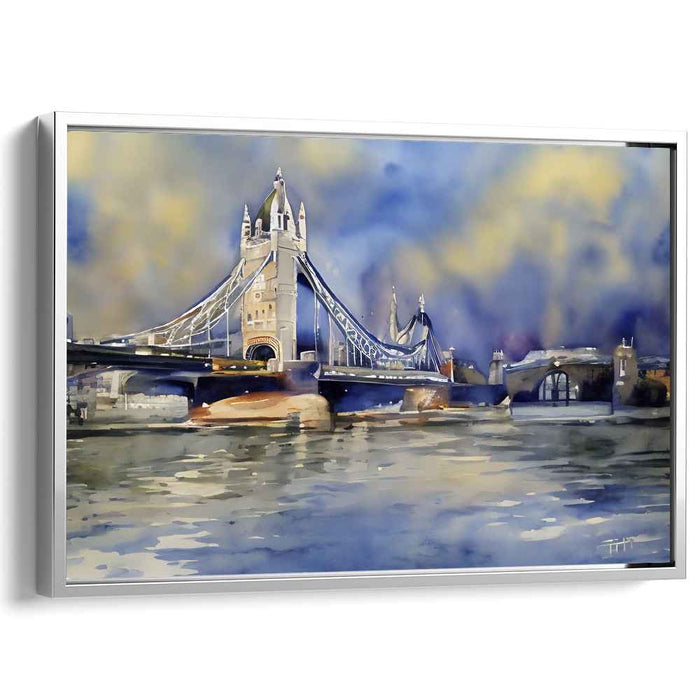 Ink Splatter Architectural Elegance: Watercolor Tower Bridge Canvas Art Print