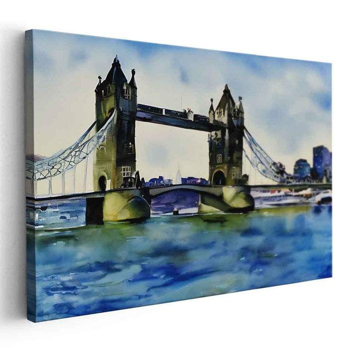 Ethereal Tower Bridge: Dreamlike Watercolor Landscape Art Print