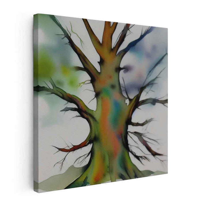 Stardust Whispers in Misty Light: Abstract Watercolor Landscape Canvas Art Print