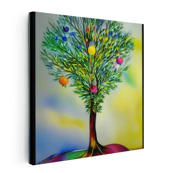 Whimsical Tree of Abundance: Vibrant Abstract Nature Canvas Art
