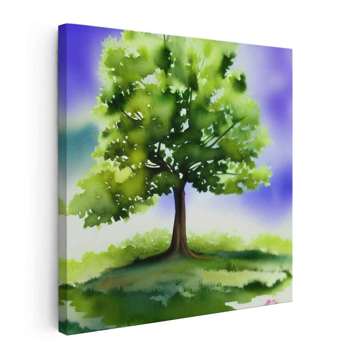 Aqua Arboreal Canvas Impressions: Watercolor Tree Landscape Canvas Art Print