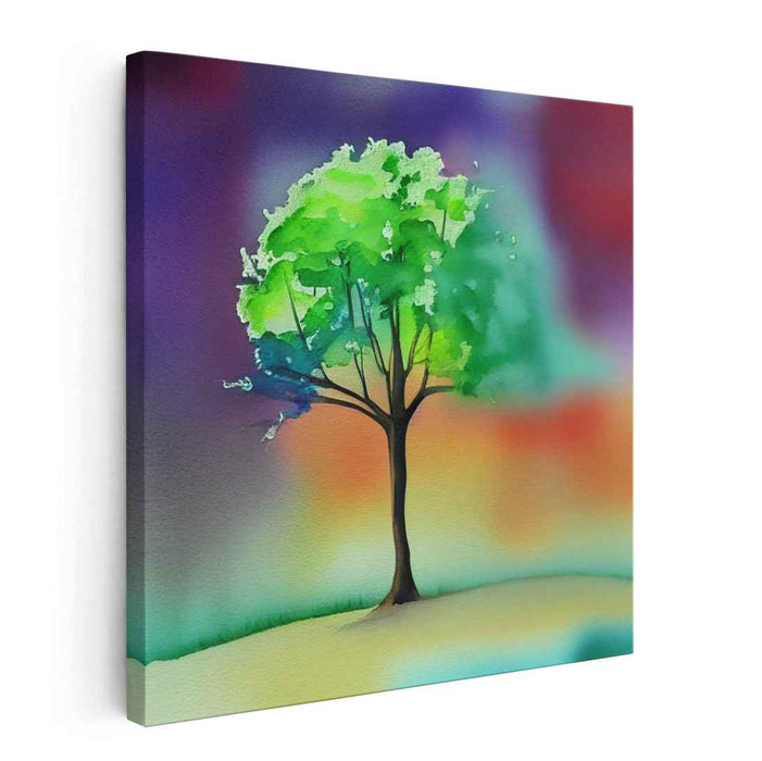 Chromatic Arboreal Impressions: Vibrant Watercolor Tree Canvas Art Print
