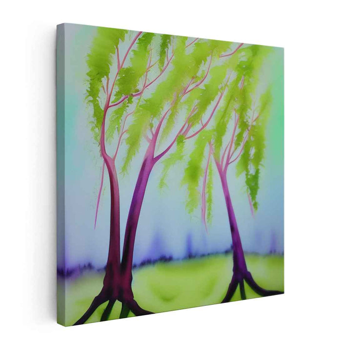 Ethereal Sway: Serene Trees in Pastel Landscape Canvas Art Print