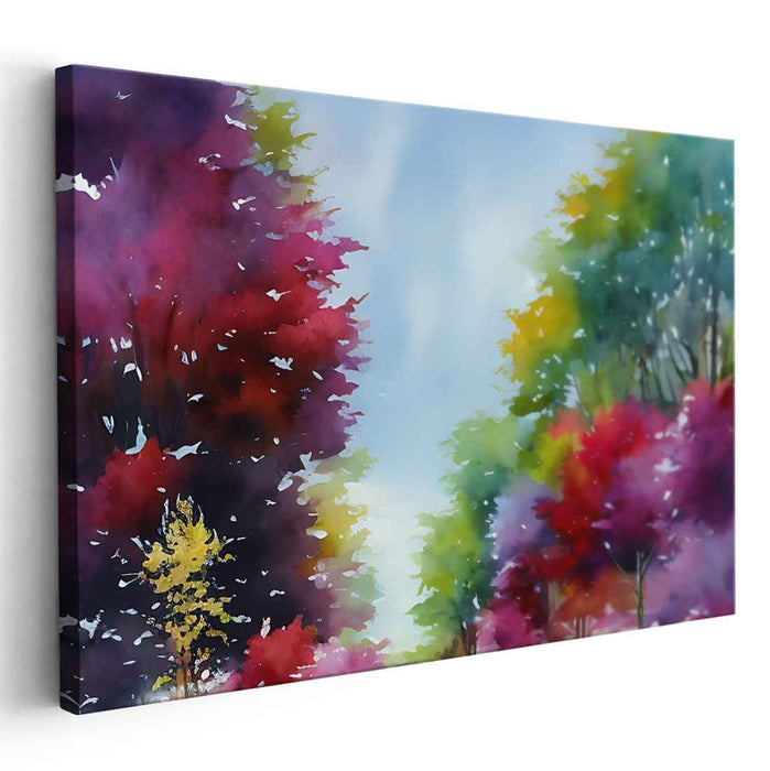 Enchanted Trail: Watercolor Forest Pathway Canvas Art Print