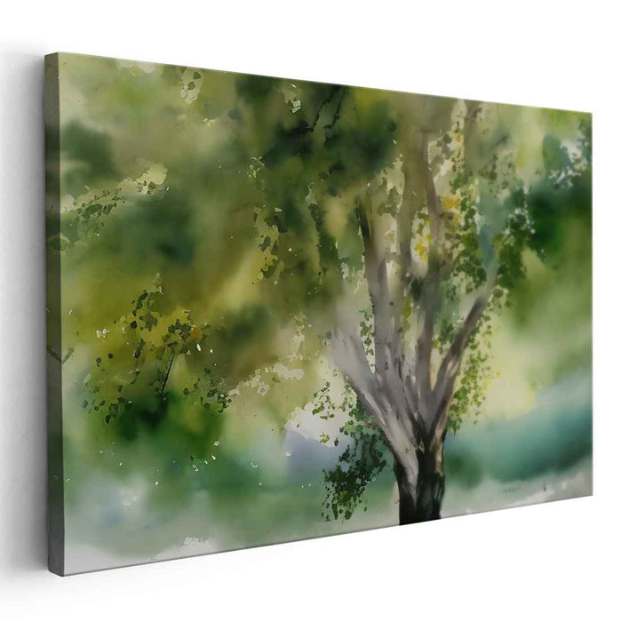 Aqua Arboreal Illusion: Impressionistic Watercolor Tree Canvas Art Print