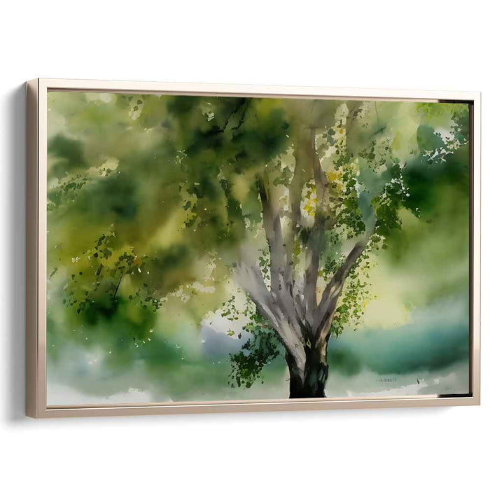 Aqua Arboreal Illusion: Impressionistic Watercolor Tree Canvas Art Print