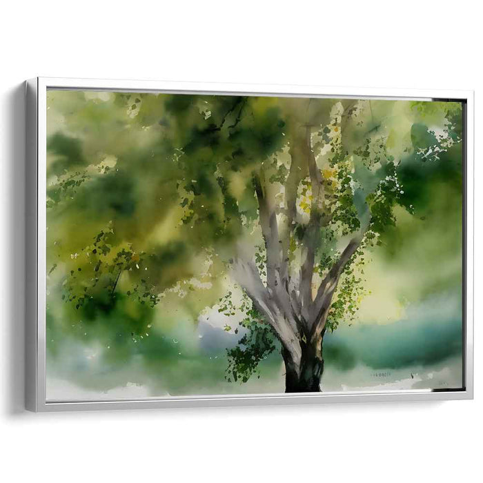 Aqua Arboreal Illusion: Impressionistic Watercolor Tree Canvas Art Print