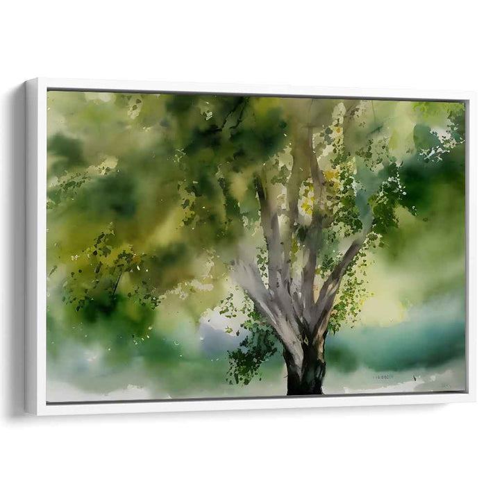 Aqua Arboreal Illusion: Impressionistic Watercolor Tree Canvas Art Print