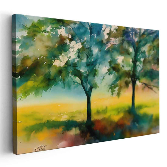 Fleeting Forest Essence: Impressionist Watercolor Landscape with Trees