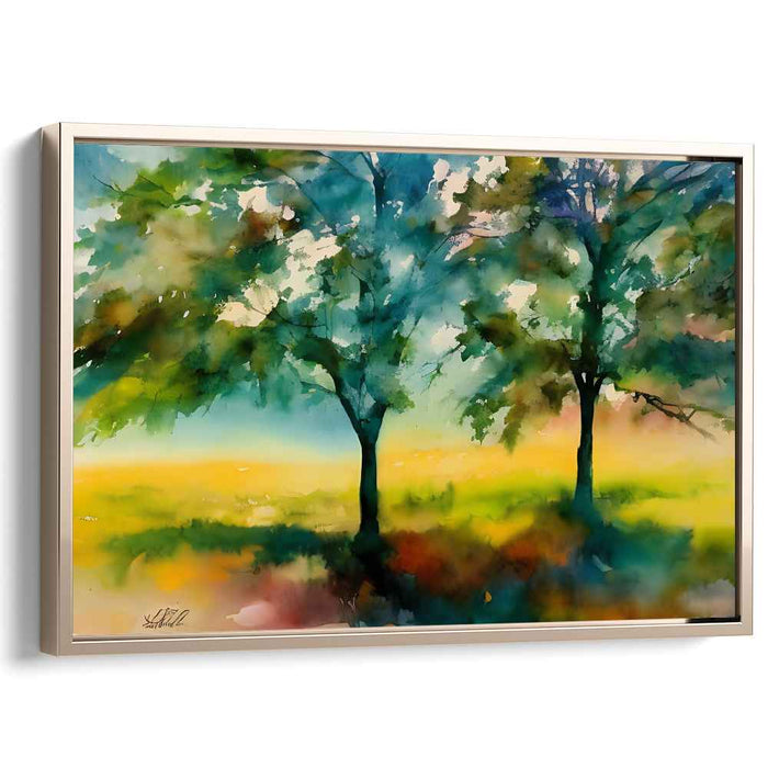 Fleeting Forest Essence: Impressionist Watercolor Landscape with Trees