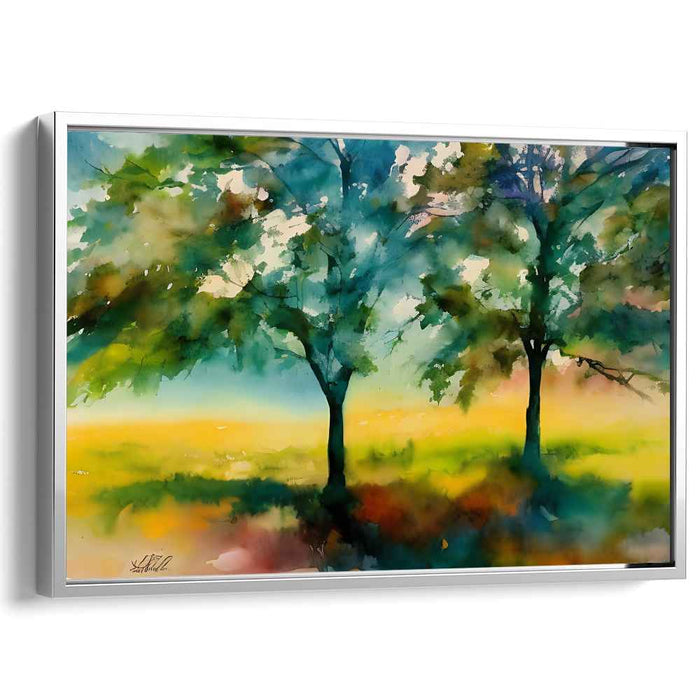 Fleeting Forest Essence: Impressionist Watercolor Landscape with Trees