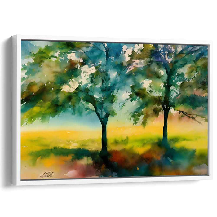 Fleeting Forest Essence: Impressionist Watercolor Landscape with Trees