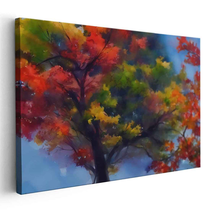 Rainbow Leaves Dance: Vivid Watercolor Fall Foliage Canvas Art Print