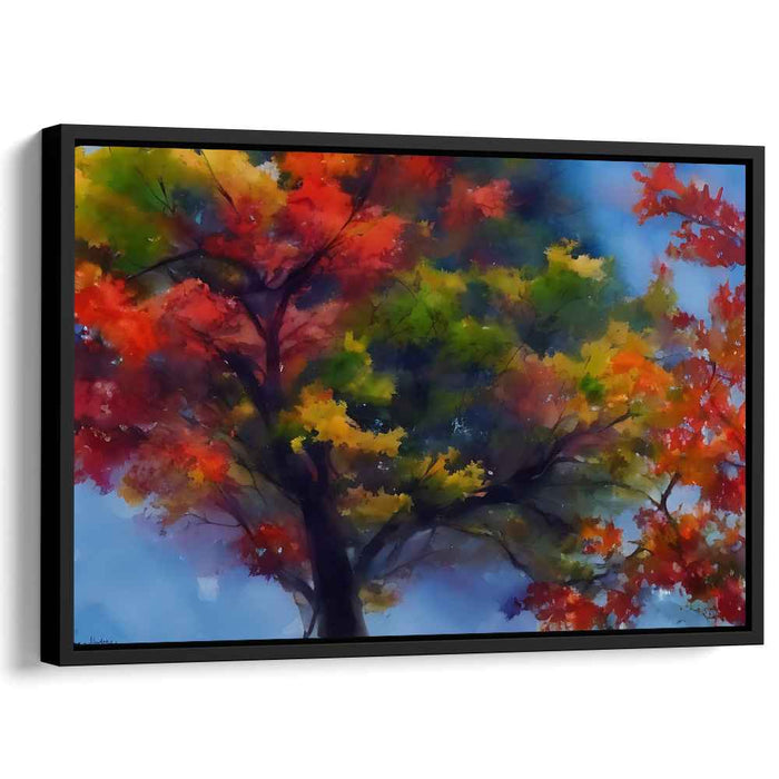 Rainbow Leaves Dance: Vivid Watercolor Fall Foliage Canvas Art Print