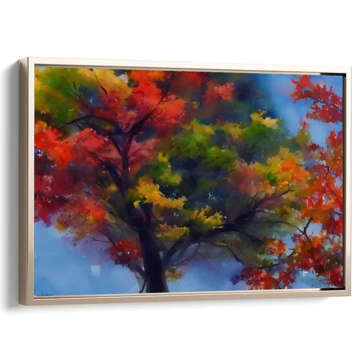 Rainbow Leaves Dance: Vivid Watercolor Fall Foliage Canvas Art Print
