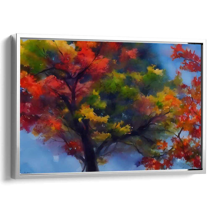 Rainbow Leaves Dance: Vivid Watercolor Fall Foliage Canvas Art Print