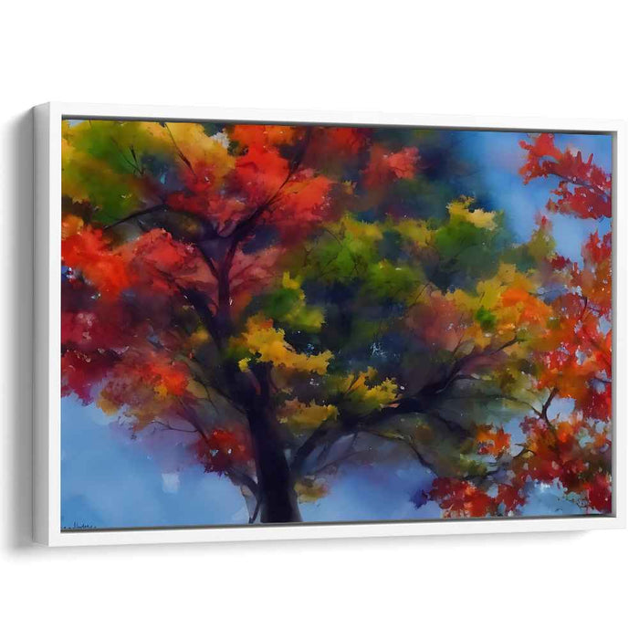 Rainbow Leaves Dance: Vivid Watercolor Fall Foliage Canvas Art Print