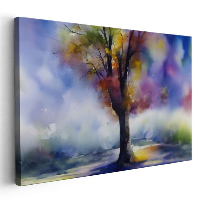 Whispering Willow Realm: Watercolor Tree in Dreamlike Landscape