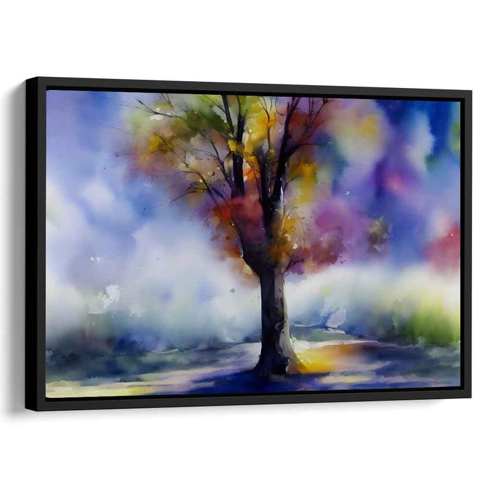 Whispering Willow Realm: Watercolor Tree in Dreamlike Landscape