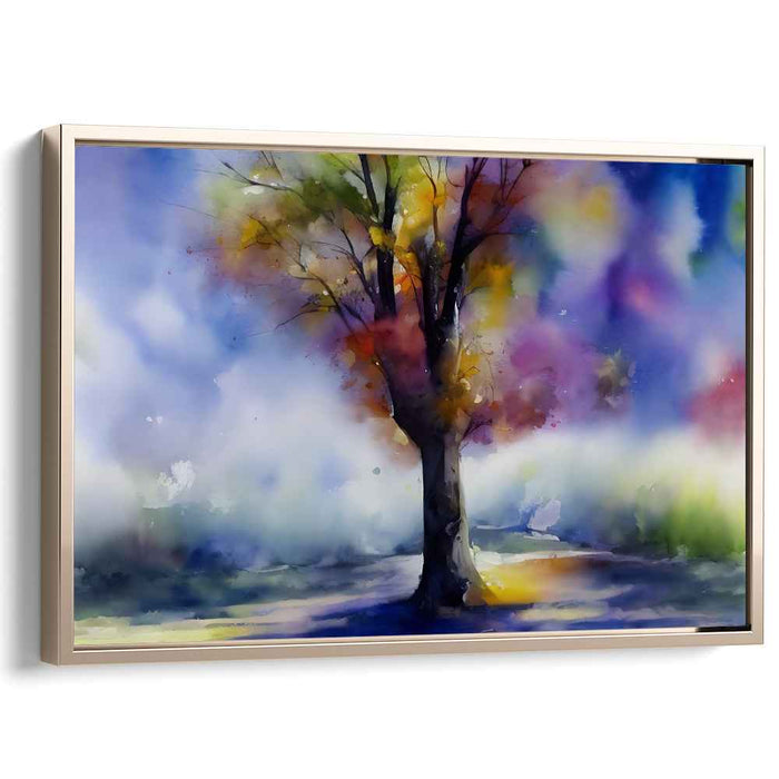 Whispering Willow Realm: Watercolor Tree in Dreamlike Landscape
