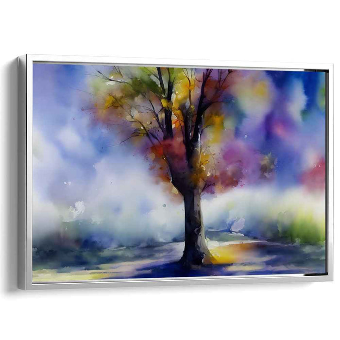 Whispering Willow Realm: Watercolor Tree in Dreamlike Landscape