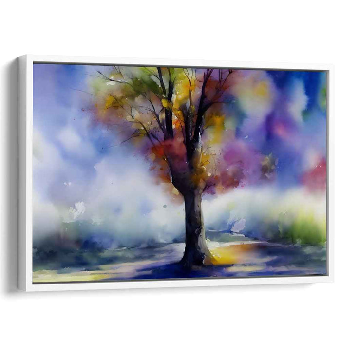 Whispering Willow Realm: Watercolor Tree in Dreamlike Landscape