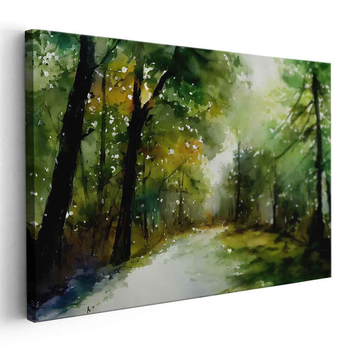 Ethereal Woods Journey: A Serene Watercolor Forest Path