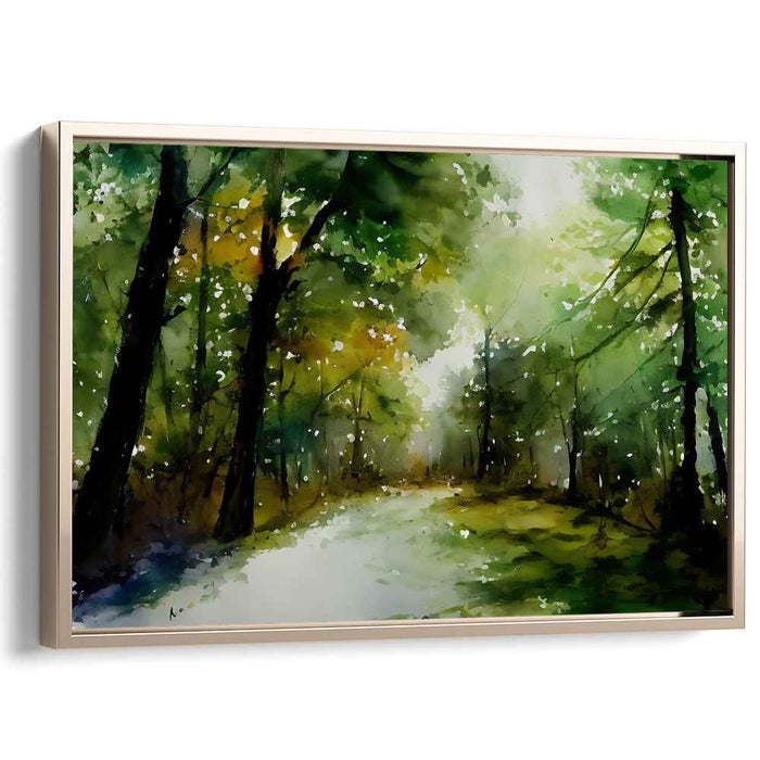 Ethereal Woods Journey: A Serene Watercolor Forest Path